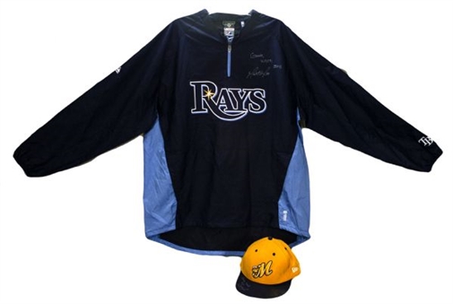 Matt Moore Autographed Game Worn Rays Warm-Up Jacket and Minor League Hat.